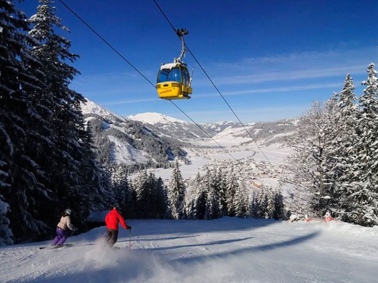 Gondola and skiing slopes in the Tannheimer Tal