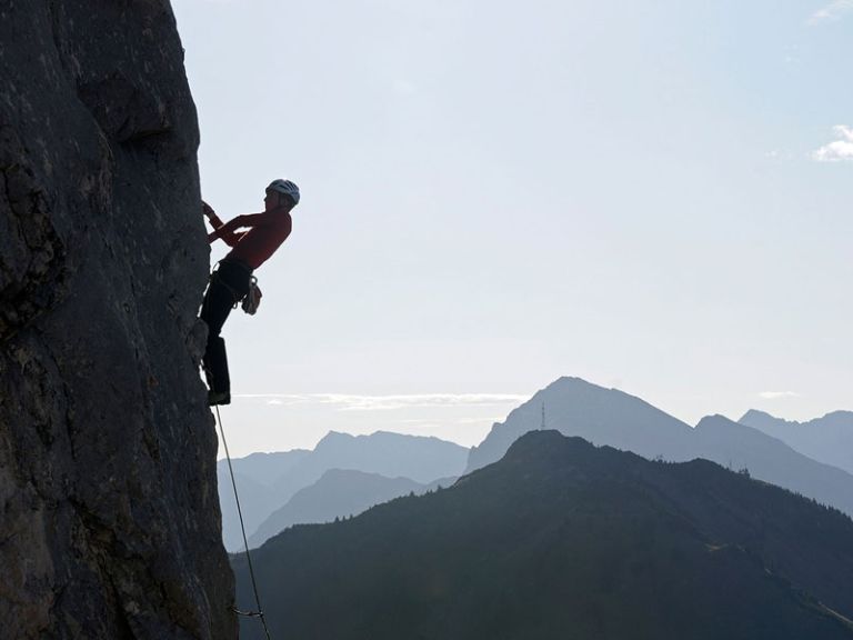 Climbing on rock faces in Tyrol